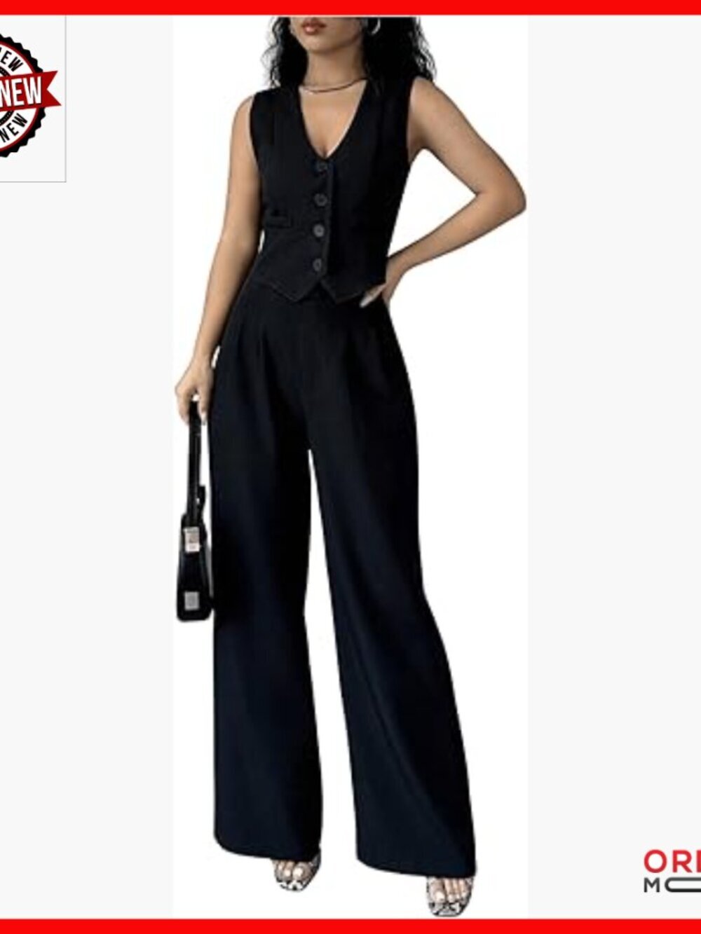 Women's Business Suit Set Sleeveless Vest Wide Leg Pants Polyester